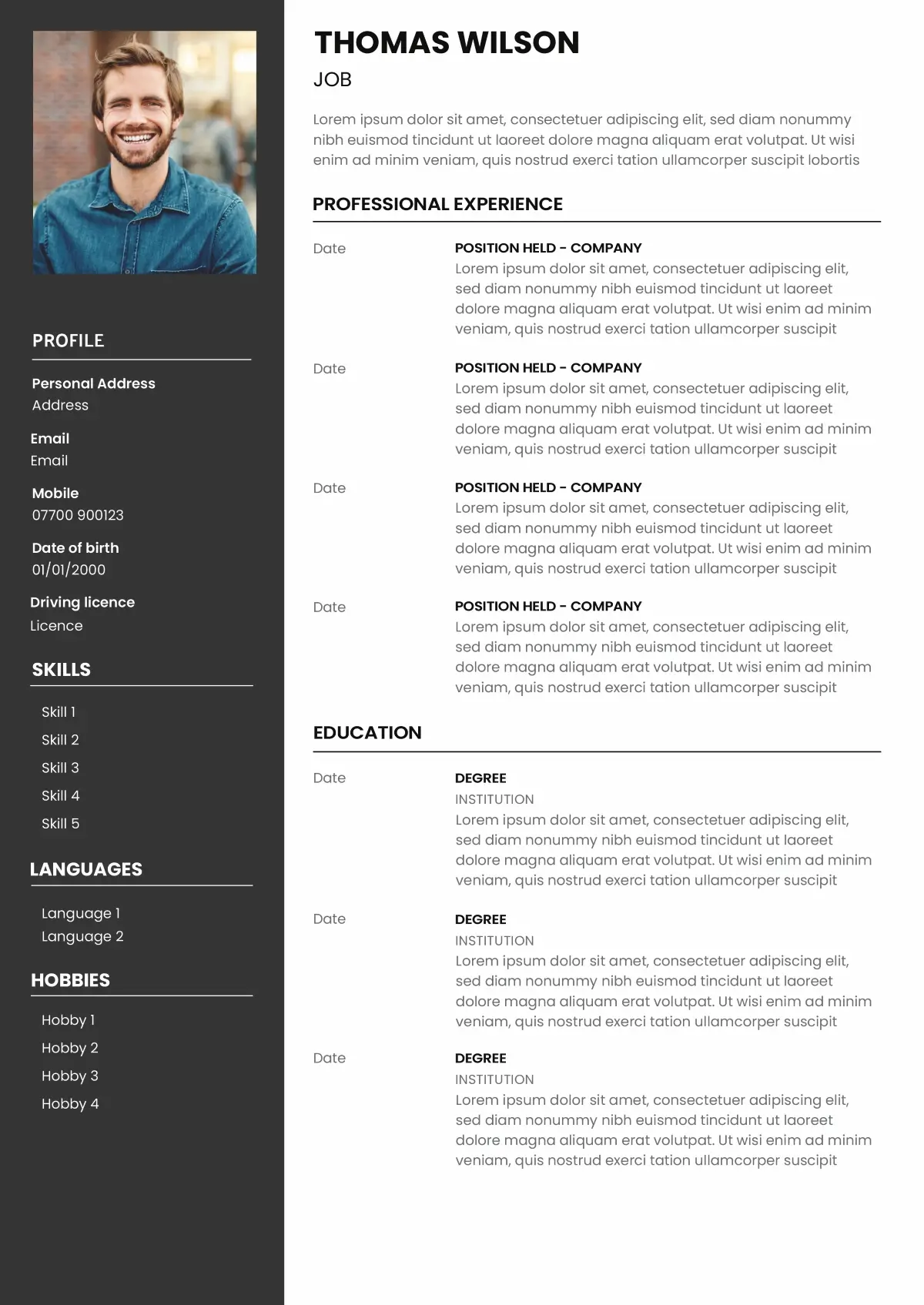 student CV template