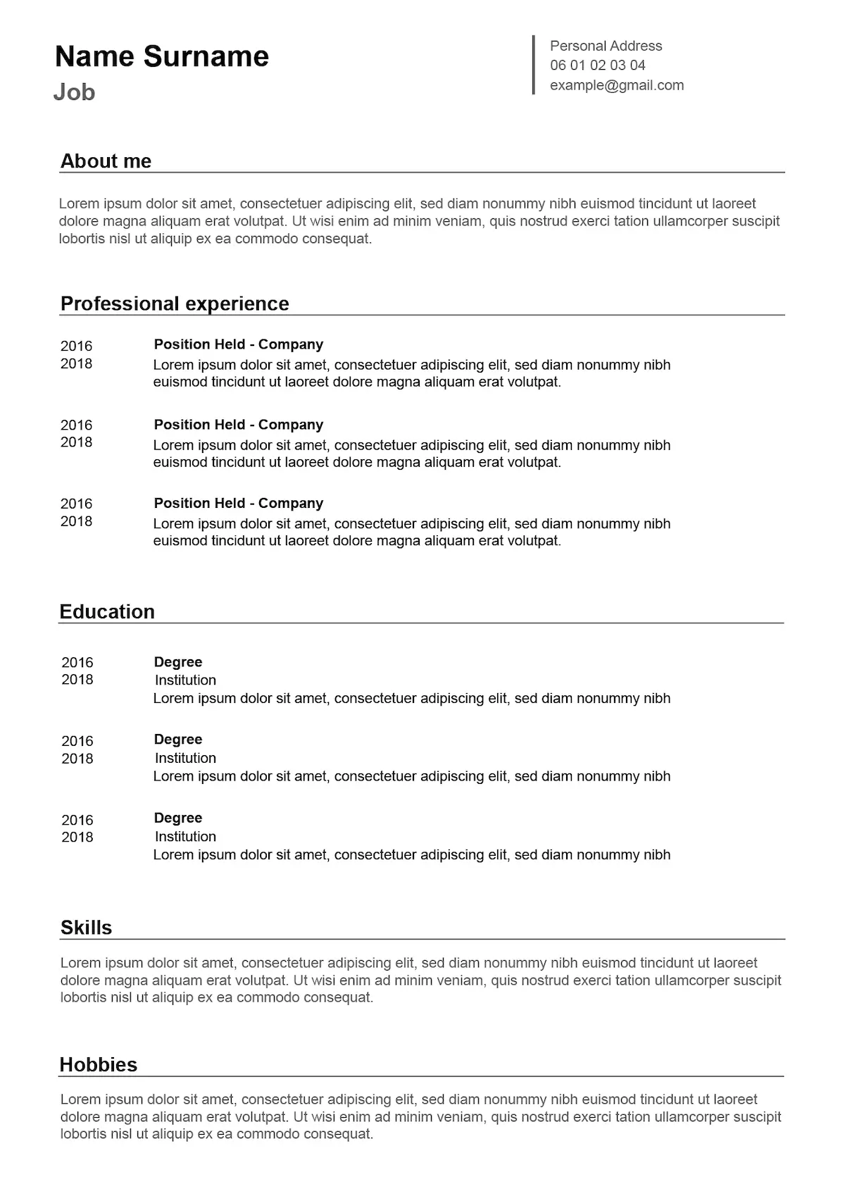 CV template without picture