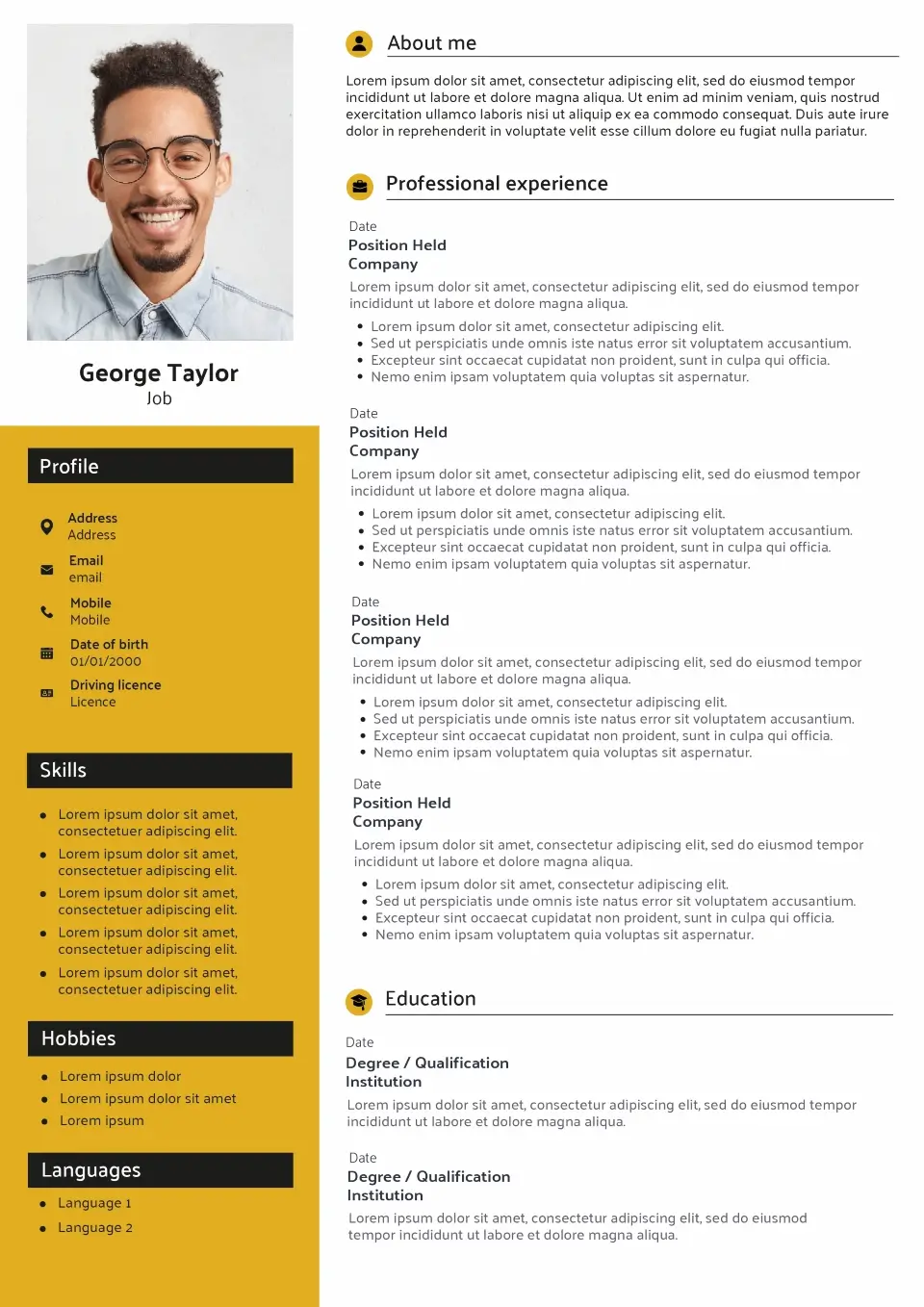 Bruxelles CV template