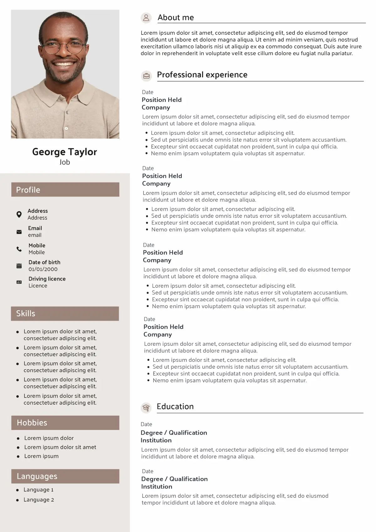 CV template without picture