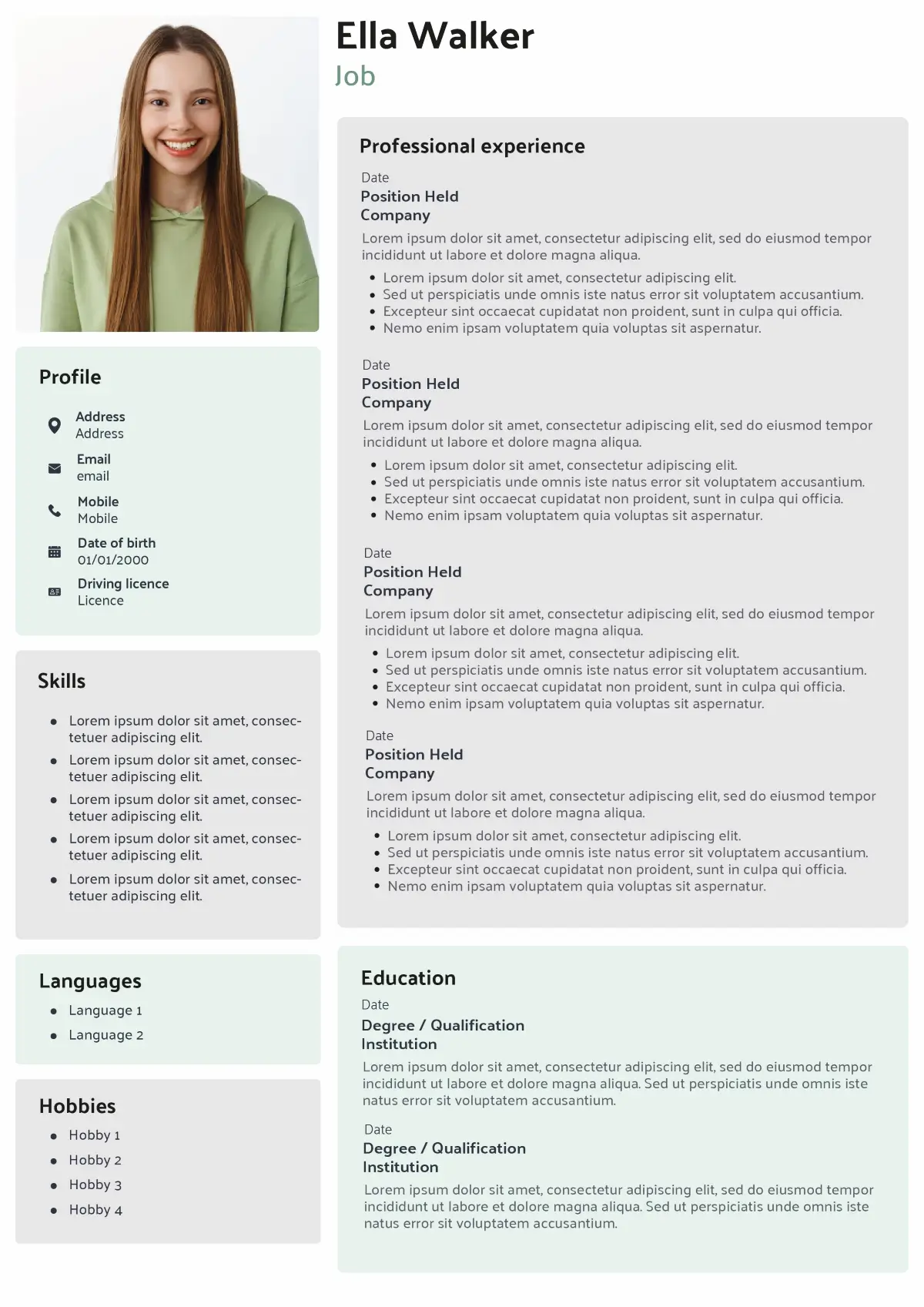 CV template without picture