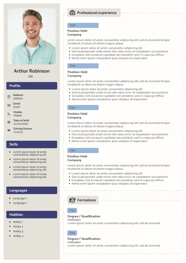 cv design with one left sidebar