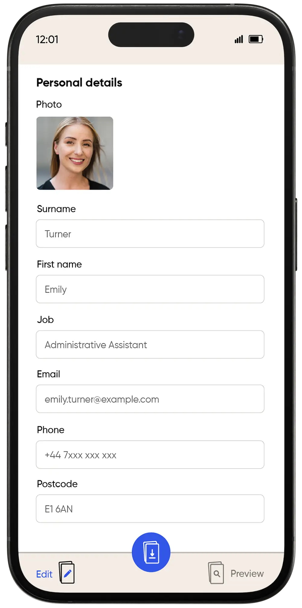 CV Creator on mobile