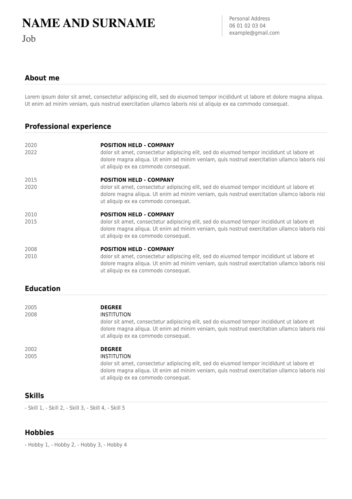 CV for students without picture