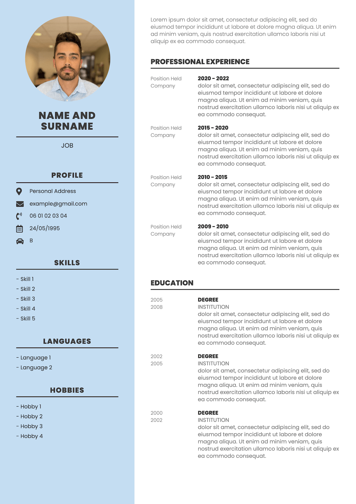 classic professional CV template